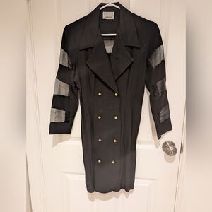Petite Sophisticate Black Trench Coat with Silver Accents
